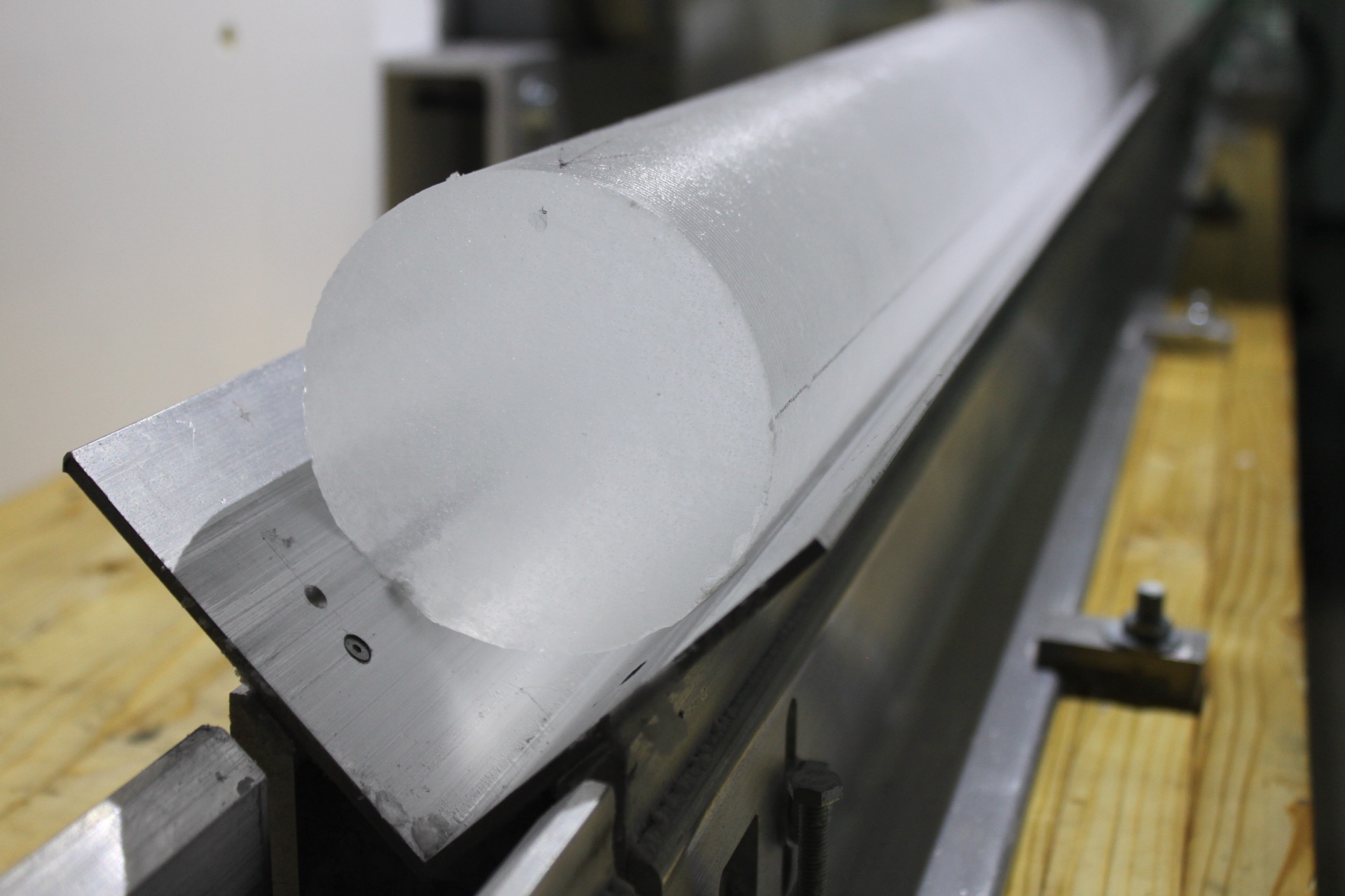 A freshly cut ice core sample