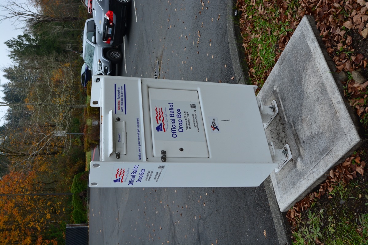 An official ballot drop box outside a fire station near Olympia, Washington